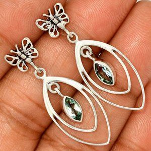 New - Butterflies With Blue Topaz 925 Sterling Silver Earrings
